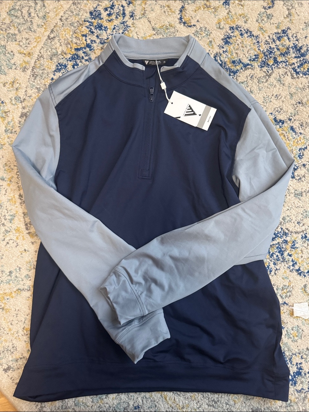 Men's Half-Zip Performance Shirt - Navy with Light Gray Sleeves - Levelwear NWT